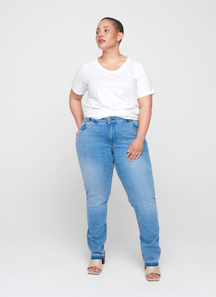 Slim fit Emily jeans med normal høyde på livet, Blue denim, Model image number 0