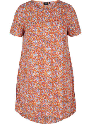 Mønstrete kjole med korte ermer, Orange Flower AOP, Packshot image number 0