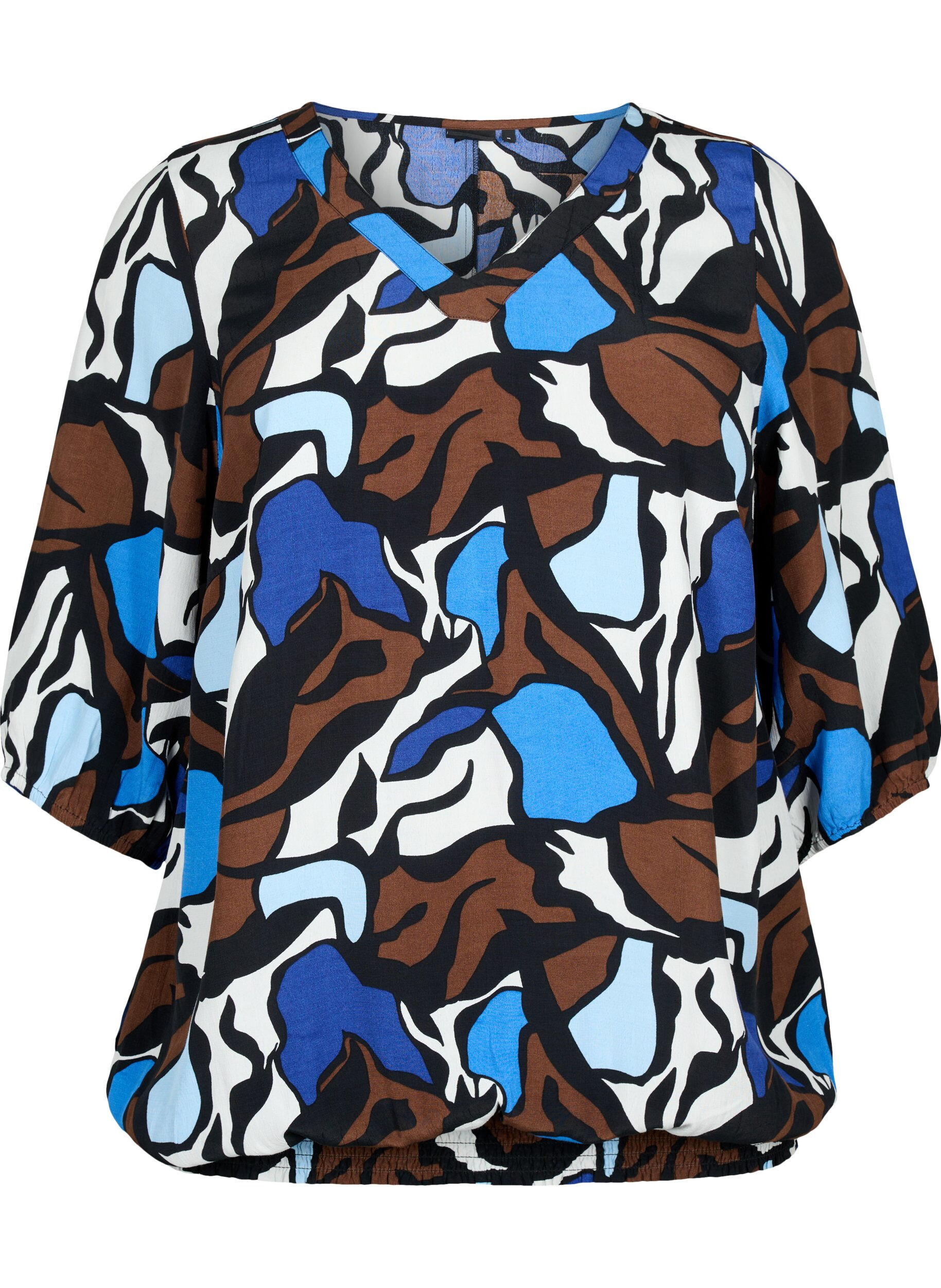 Zizzi Viskose bluse med print og smock, Zafia AOP, Packshot image number 0