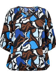 Viskose bluse med print og smock, Zafia AOP