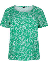 FLASH - Kortermet bluse i viskose med trykk, Bright Green Wh.AOP