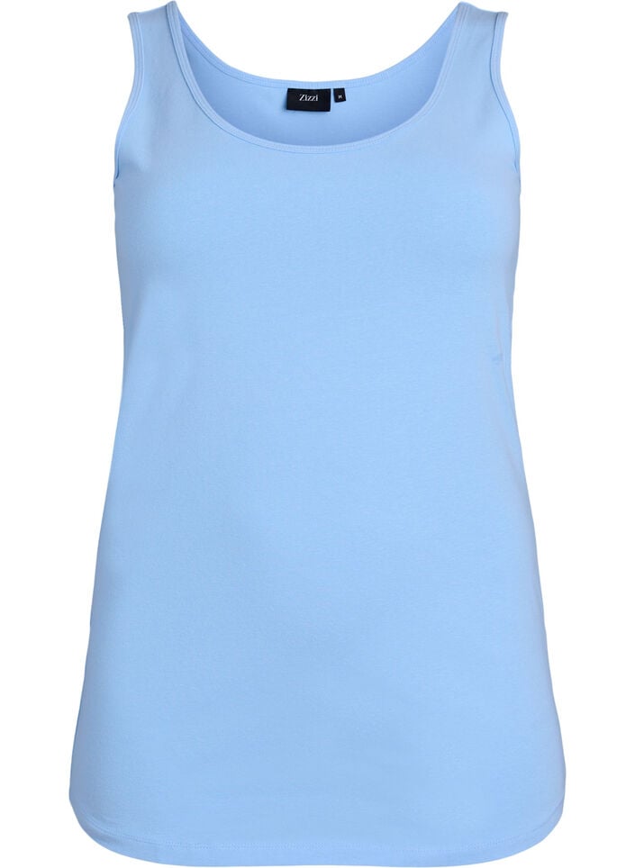 Ensfarget basic topp i bomull, Blå, Packshot image number 0