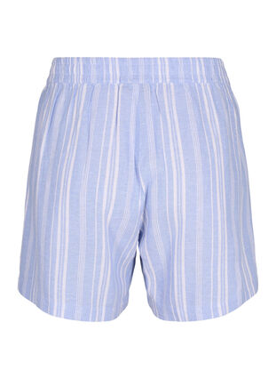 Zizzi Stripete shorts i en blanding av lin og viskose, Blå, Packshot image number 1