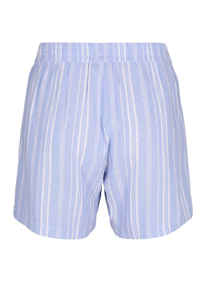 Stripete shorts i en blanding av lin og viskose, Blå, Packshot image number 1
