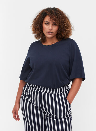 Bomullsbluse med brede 2/4-ermer, Night Sky, Model image number 0