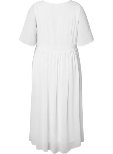 Maxikjole med draperinger og korte ermer, Bright White, Packshot image number 1