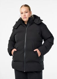 Kort pufferjakke med avtagbar hette, Svart Kort pufferjakke med avtagbar hette, Svart, Model