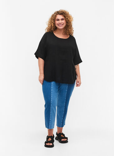 Kortermet bluse av 100% Lin, Black, Model image number 2