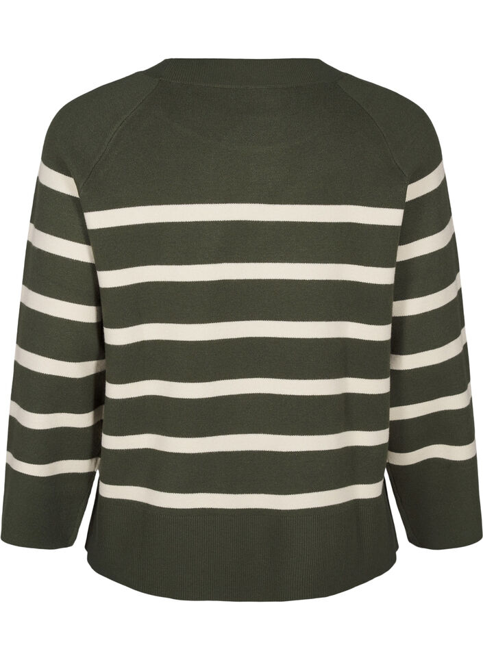 Strikket bluse med rund hals og striper, D. Bag Birch Stripe, Packshot image number 1