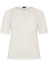 Mesh topp med korte ermer og rund hals, Vanilje