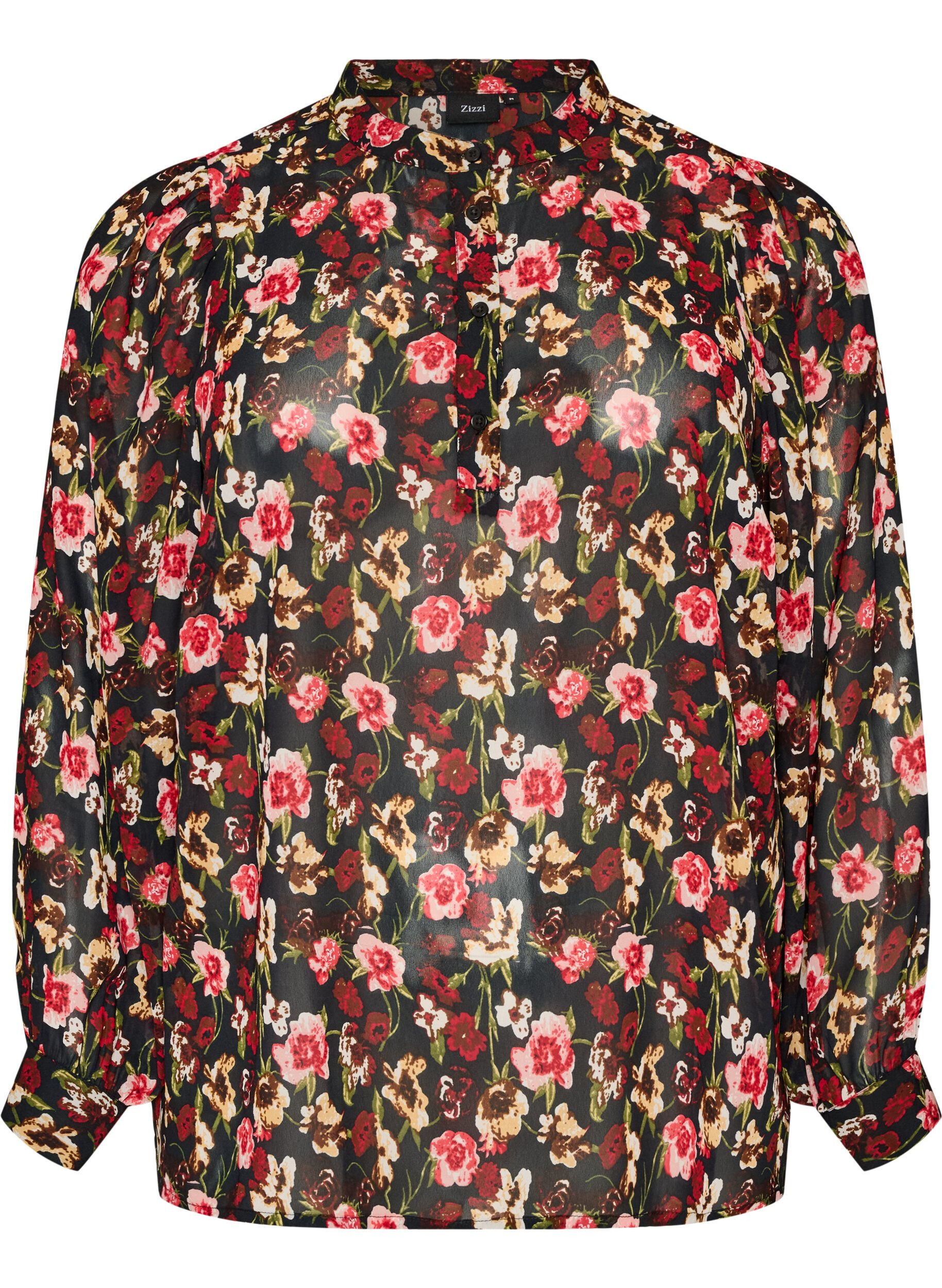 ZizziBluse med heldekkende trykk og kort knappestolpe, Rosa, Packshot image number 0