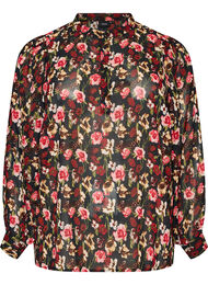 Bluse med heldekkende trykk og kort knappestolpe, Rosa