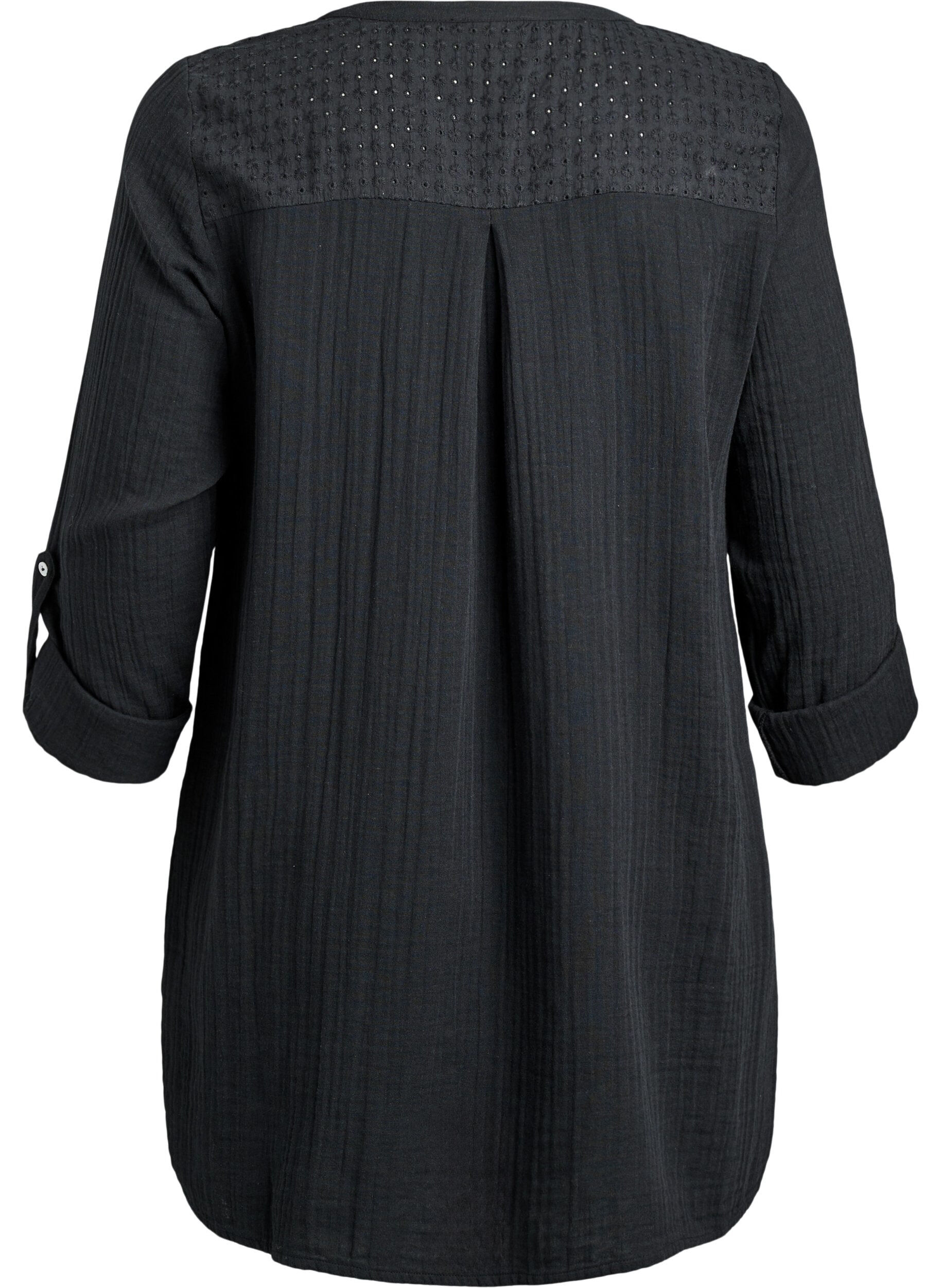 ZizziBomullsmuslin tunika med broderie anglaise, Svart, Packshot image number 1