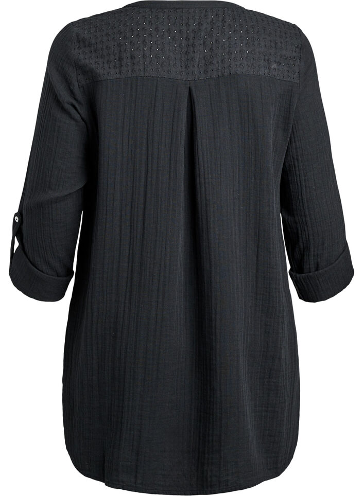 Bomullsmuslin tunika med broderie anglaise, Svart, Packshot image number 1