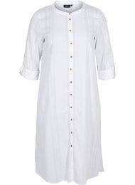 Skjortekjole i bomull med 3/4-ermer, Bright White
