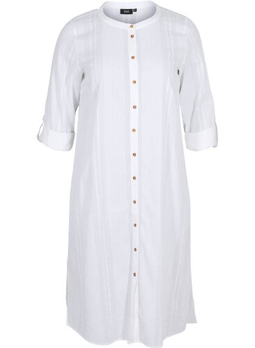 Skjortekjole i bomull med 3/4-ermer, Bright White, Packshot image number 0