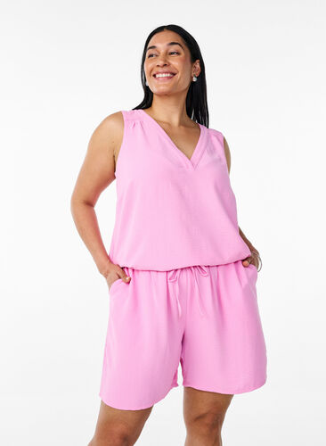 Zizzi Shorts med lommer og elastisk linning, Rosa, Model image number 0