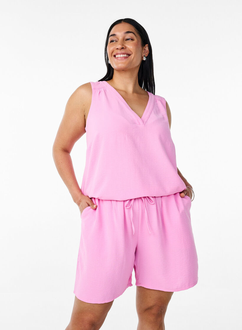Shorts med lommer og elastisk linning, Rosa, Model image number 0
