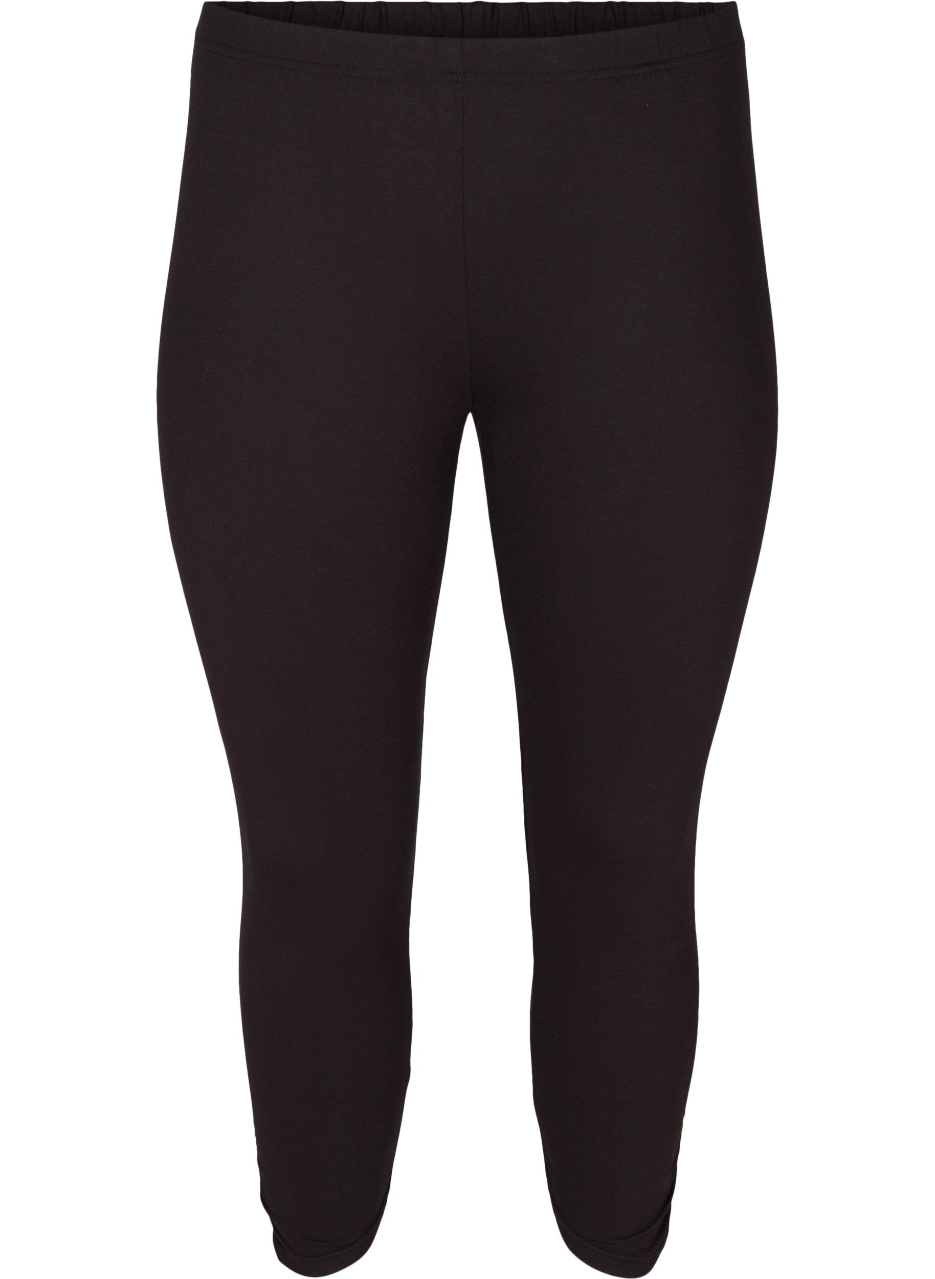 Zizzi Basis 3/4-lengde leggings med rynkedetaljer, Black, Packshot image number 0