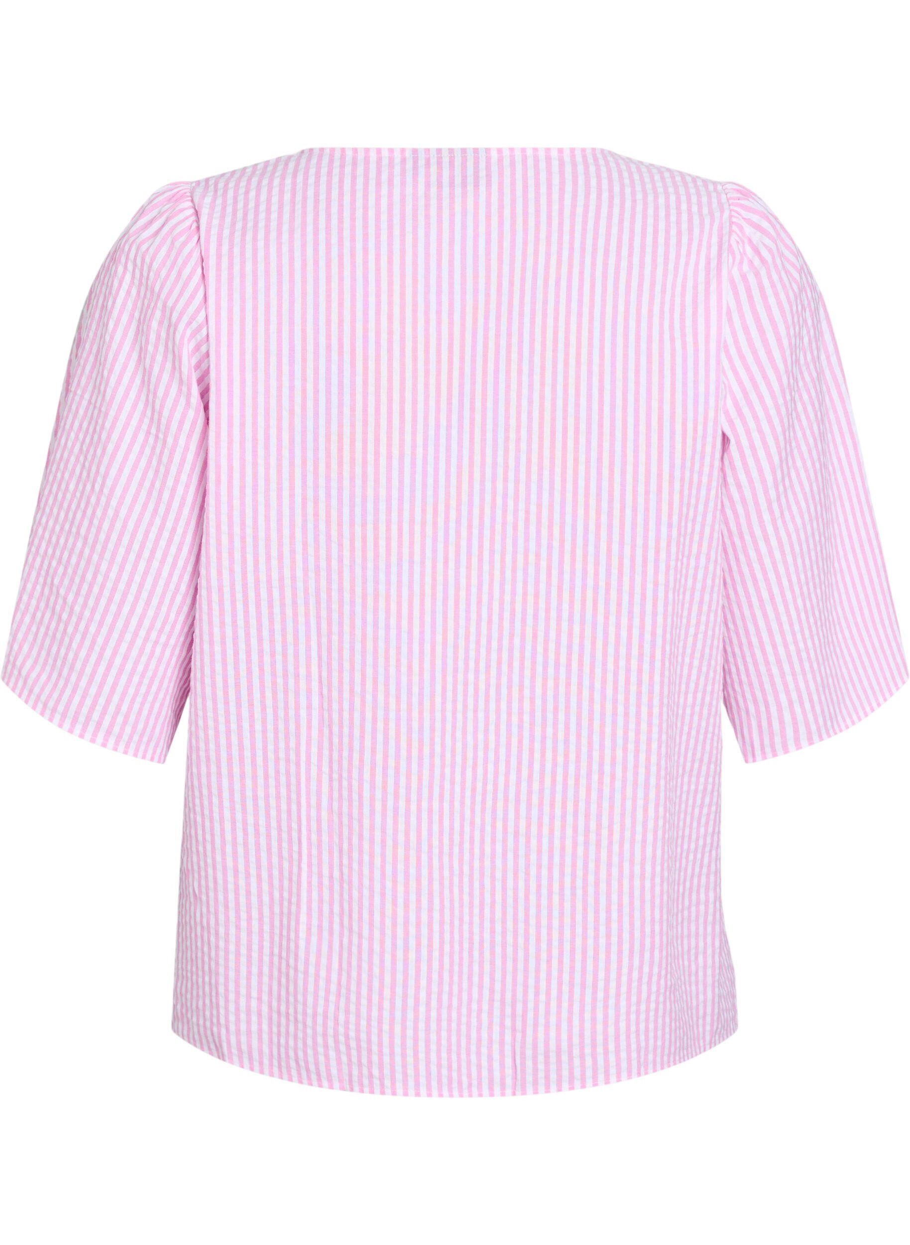Zizzi FLASH - Stripete bluse med sl&oslash;yfer, Rosa, Packshot image number 1