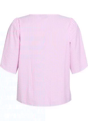 Zizzi FLASH - Stripete bluse med sløyfer, Rosa, Packshot image number 1