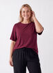 Vevet bluse med korte ermer og rund hals, R&oslash;d, Model image number 0