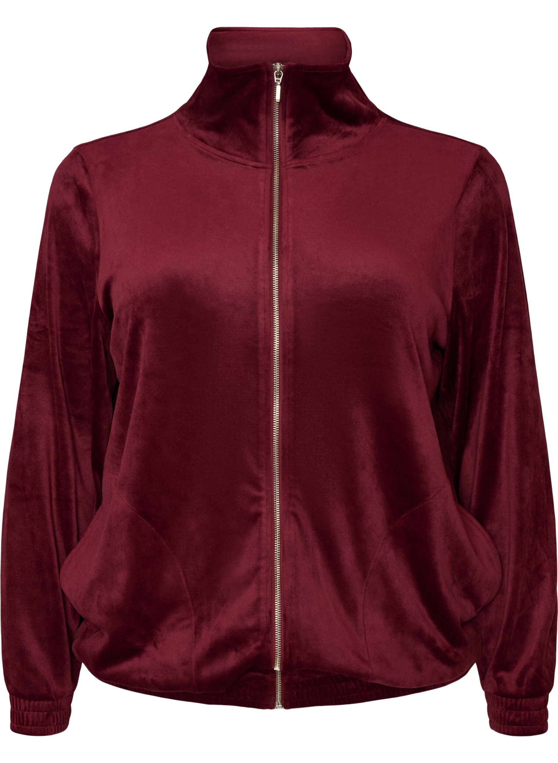 ZizziMyk velourcardigan med glidel&aring;s og h&oslash;y krage, R&oslash;d, Packshot image number 0