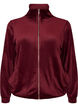 Myk velourcardigan med glidel&aring;s og h&oslash;y krage, R&oslash;d, Packshot image number 0