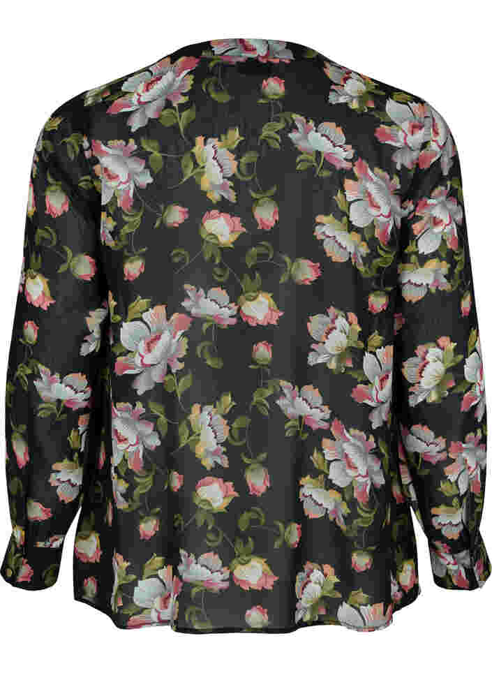 Skjorte med V-hals og mønster, Black/Beige Flower, Packshot image number 1
