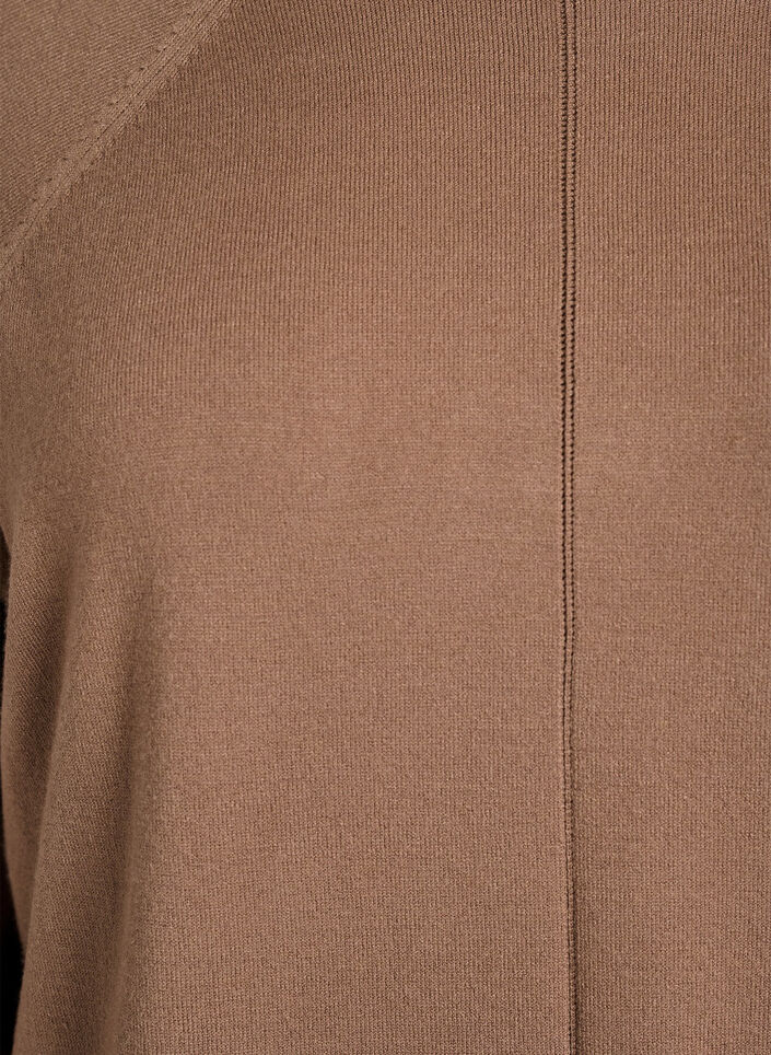 Strikkebluse med rund hals og strikket mønster, Brun, Packshot image number 2