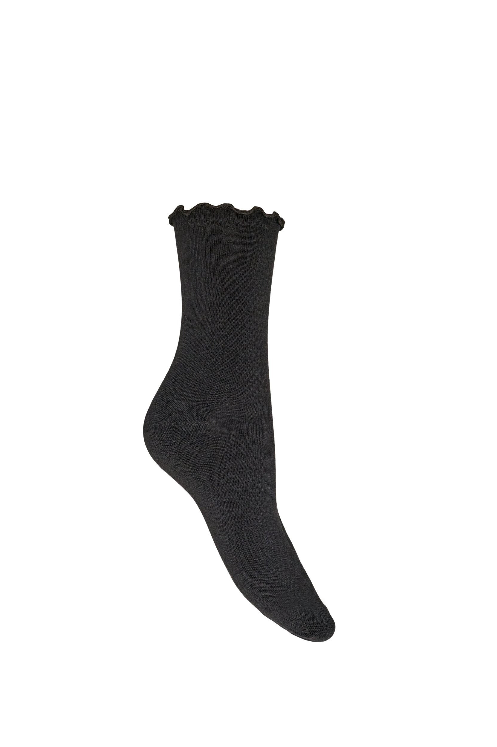 ZizziBomullssokker med b&oslash;lgekant, Svart, Packshot image number 1