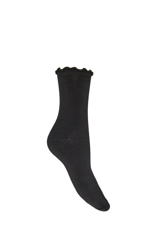 Bomullssokker med b&oslash;lgekant, Svart, Packshot image number 1
