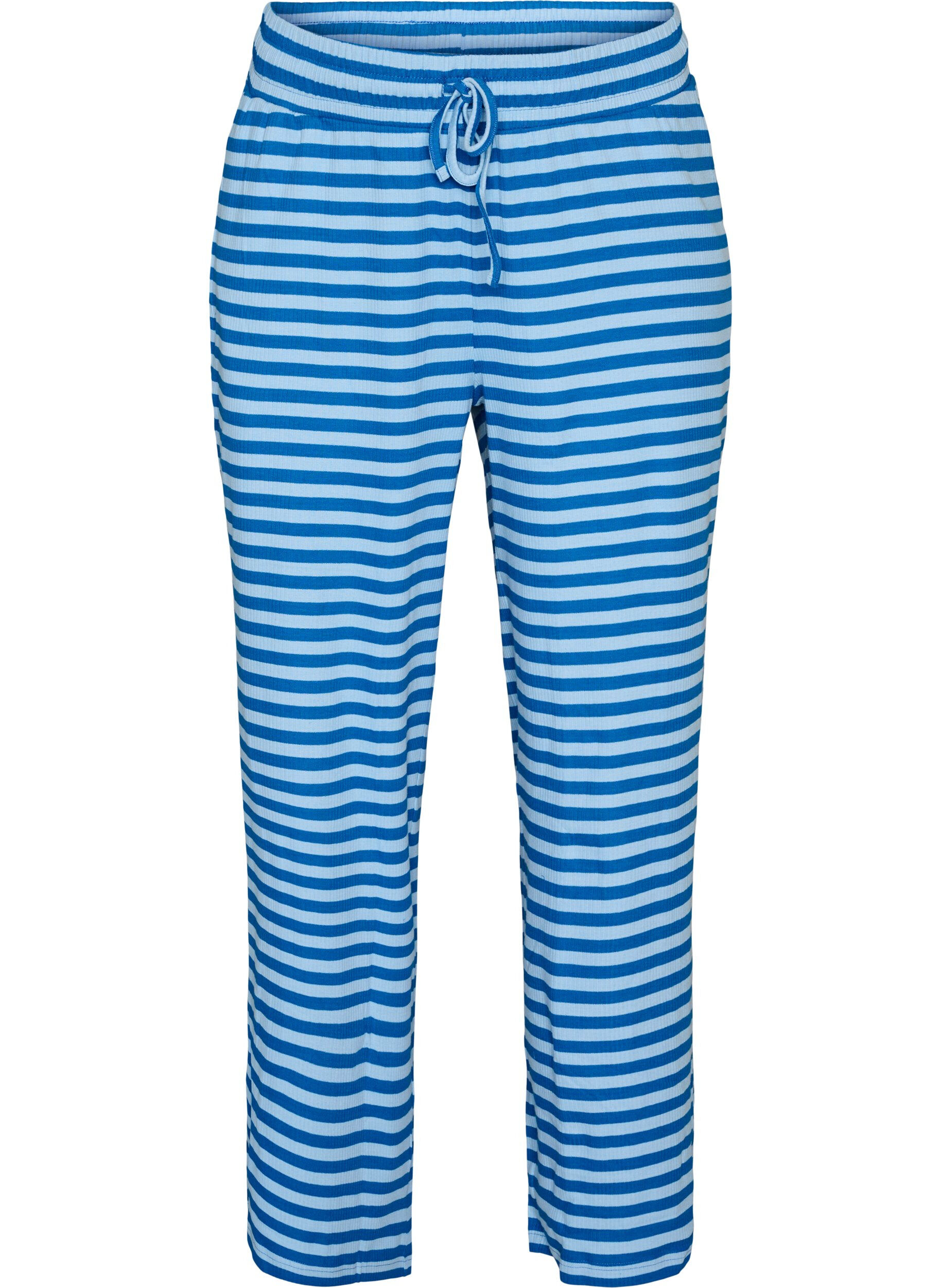 ZizziStripete pyjamasbukser med h&oslash;y midje og vide ben, Bl&aring;, Packshot image number 0