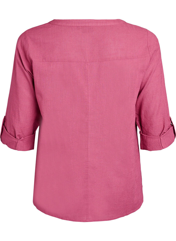 Bomullsbluse med V-hals, R&oslash;d, Packshot image number 1