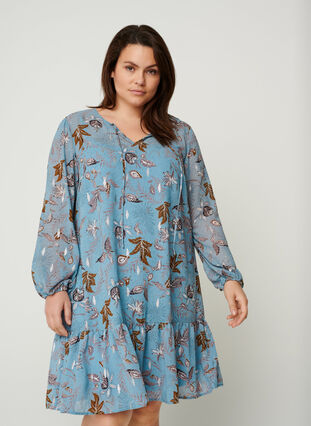 Langermet kjole med blomstermønster, Light Blue AOP, Model image number 0