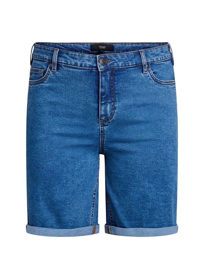 Tettsittende denimshorts med h&oslash;y midje, Bl&aring;, Packshot image number 0