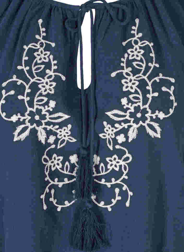 Bomullsbluse med broderi og knyting, Black Iris w. White, Packshot image number 2