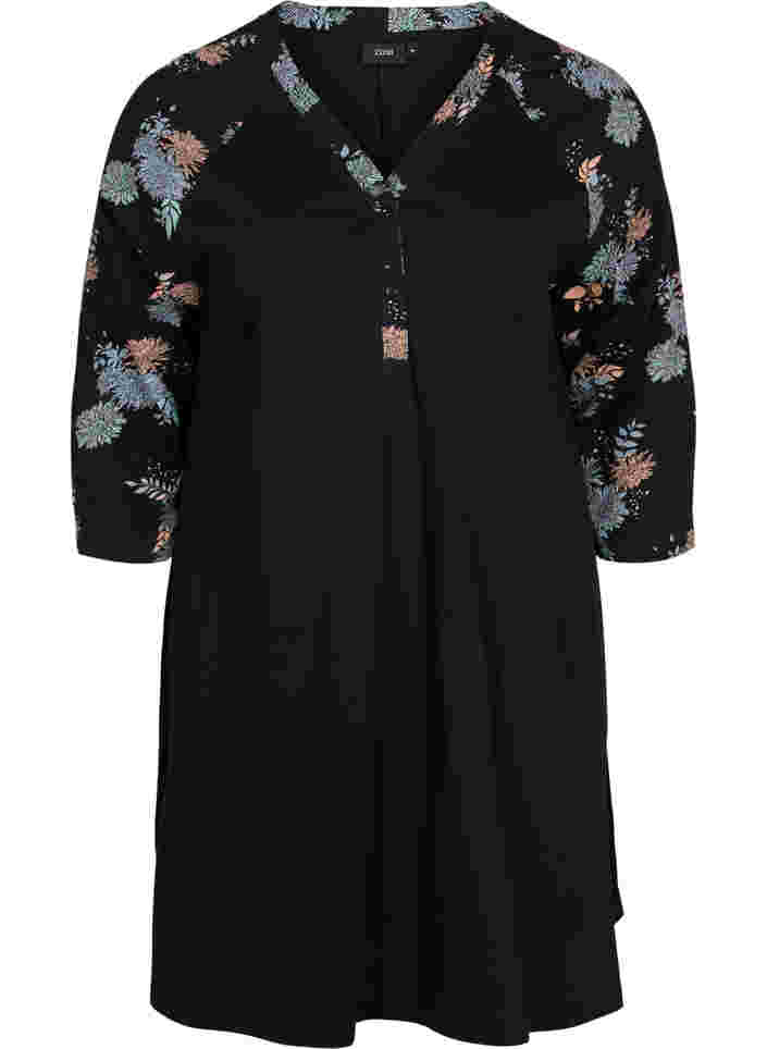 Nattkjole med mønster i bomull, Black Flower AOP, Packshot image number 0