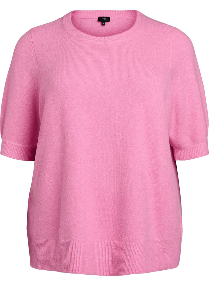 Strikket bluse med korte ermer, Rosa, Packshot image number 0