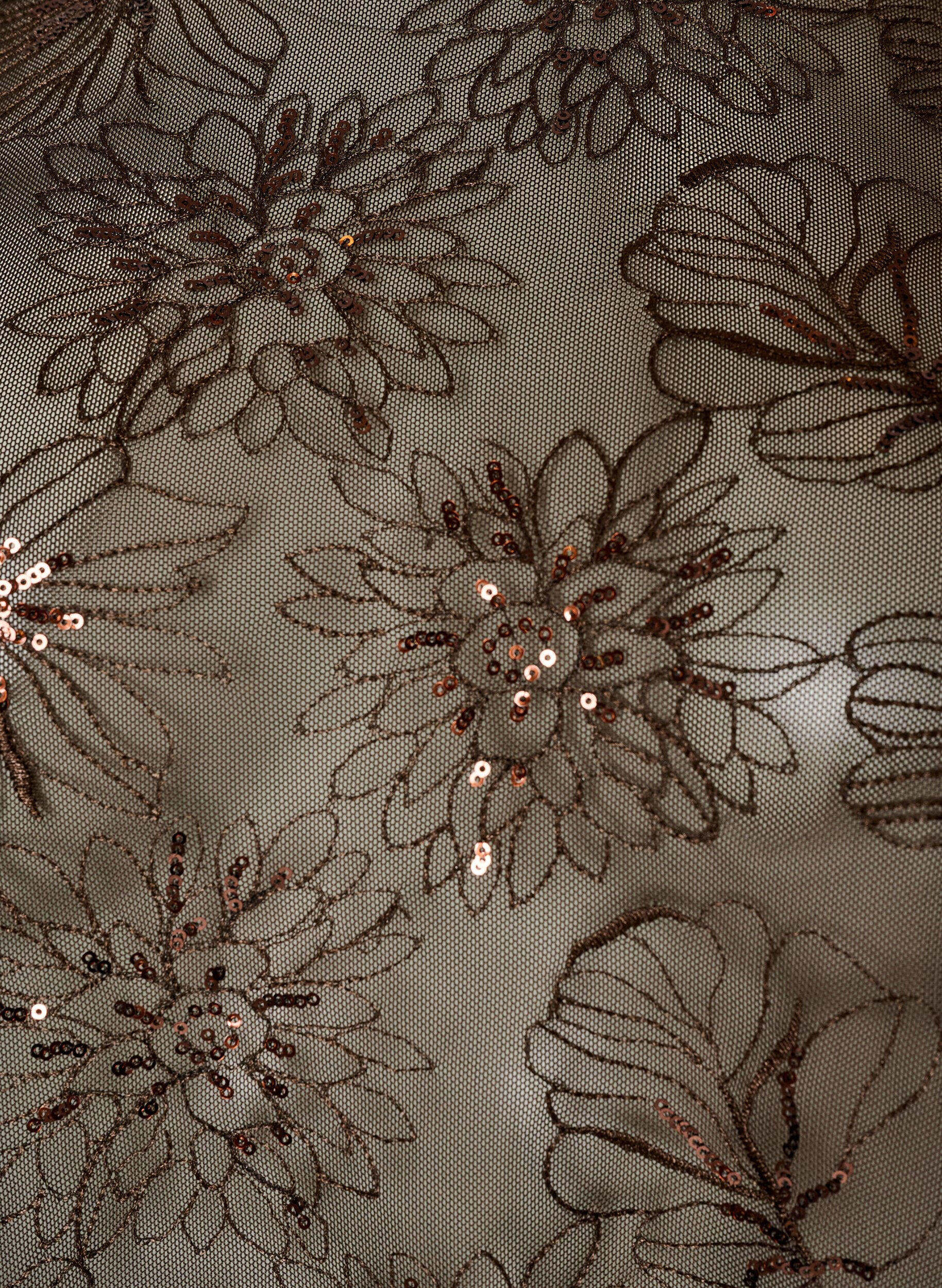 ZizziBluse i mesh med blomster og paljetter, Brun, Packshot image number 2