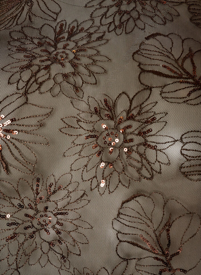 Bluse i mesh med blomster og paljetter, Brun, Packshot image number 2
