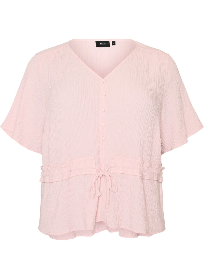 Bluse med tekstur og knytebelte, Rosa, Packshot image number 0