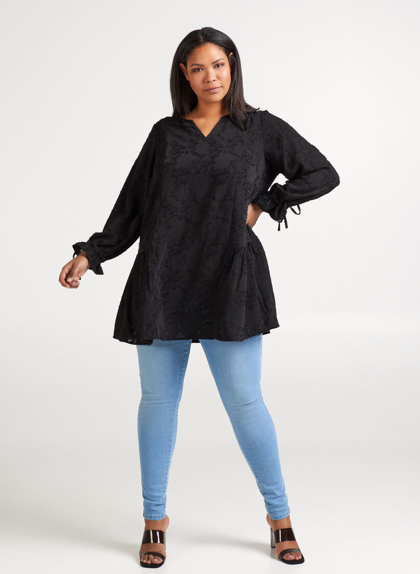 Løs tunika med v-hals, Black, Model image number 2