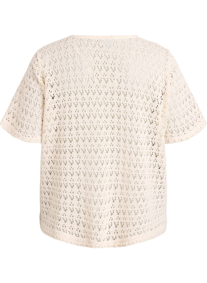 Kortermet bluse med hullbroderi, Beige, Packshot image number 1