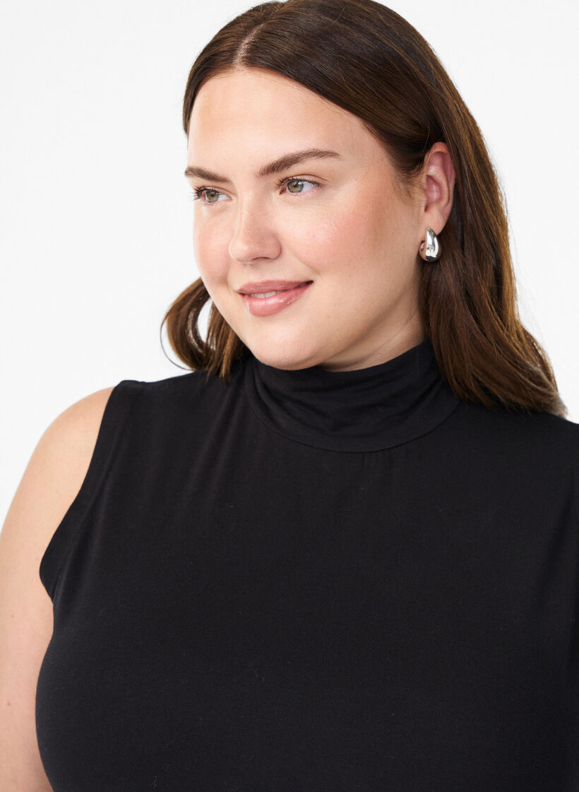 Cropped jersey-topp med høy hals, Svart, Model image number 2