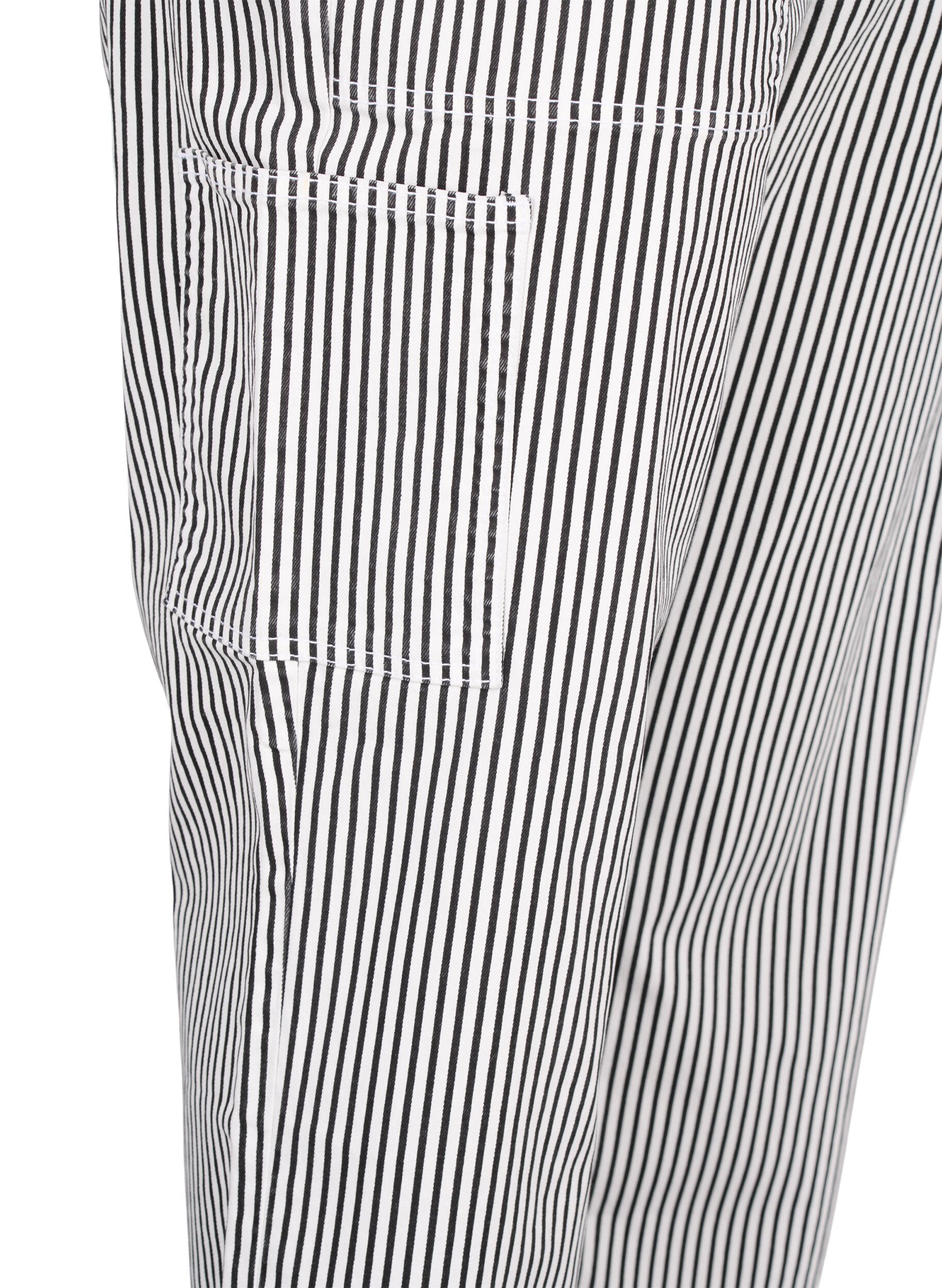 Zizzi Stripete cargojeans med rett passform, Black White Stripe, Packshot image number 3