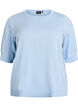 Finstrikket bluse med korte ermer, Bl&aring;, Packshot image number 0