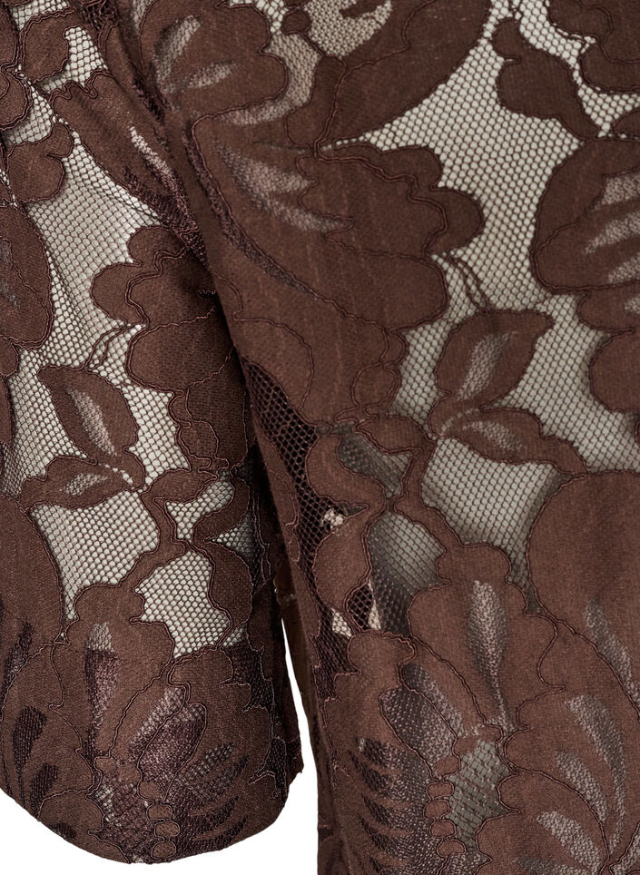 Bluse med blonder og korte ermer, Brun, Packshot image number 3