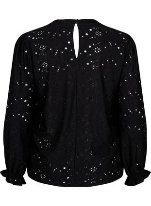 Langermet bluse med hullmønster, Black, Packshot image number 1