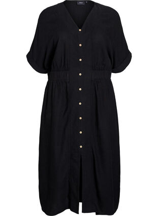 Zizzi Midikjole i lin og viskose med splitt foran, Svart, Packshot image number 0